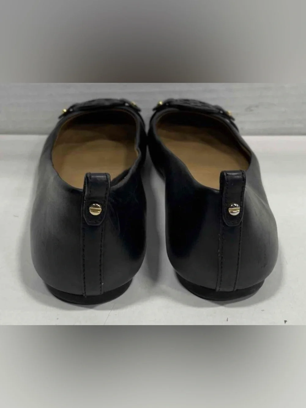 Tory Burch Black Leather Logo Ballet Flats